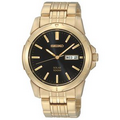 Seiko Men's Solar Core Gold Tone Bracelet Watch W/ Black Dial by Pedre